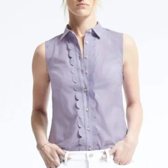 Banana Republic Sleeveless Riley Scalloped Button Down Shirt Size 4 - Picture 1 of 7